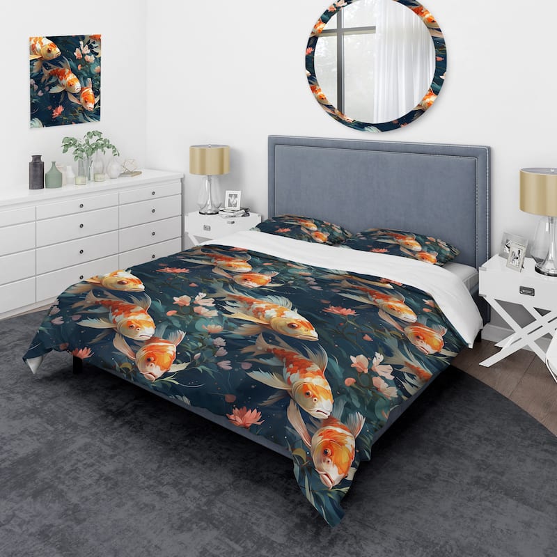 Designart "Koi Fish Nishikigoi Watercolor II" Orange Abstract Bedding